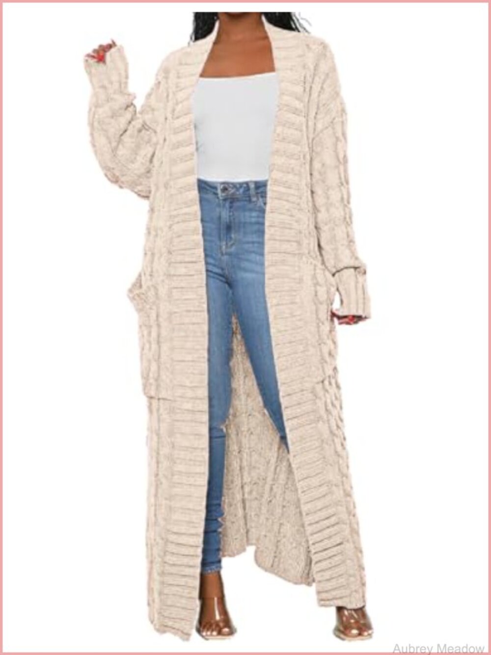 LIVECLOTH Women's Open Front Cable Knit Cardigan Long